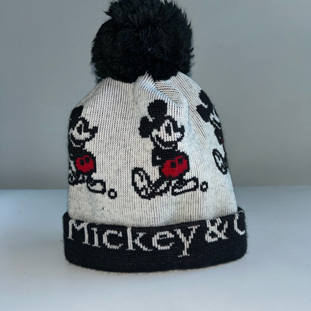 Vintage Mickey Mouse Kids Pom-Pom Beanie - Black and White